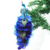 Christmas Decorations Faux Glitter Blue Peacock Ornaments With Tail Feather For Christmas Tree Decorations Garden Decor Yard