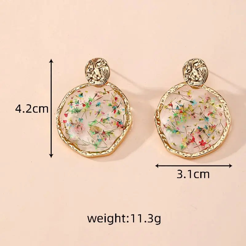 Colorful Dried Flower Earring Unique Epoxy Resin Pressed Flower Earring Women Natural Floral Geometric Boho Earring Wholesale