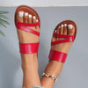 Rimocy 2023 Summer Flat Heel Sandals for Women Casual Plus Size Beach Slippers Woman Pu Leather Strap Slip-On Gladiator Sandals