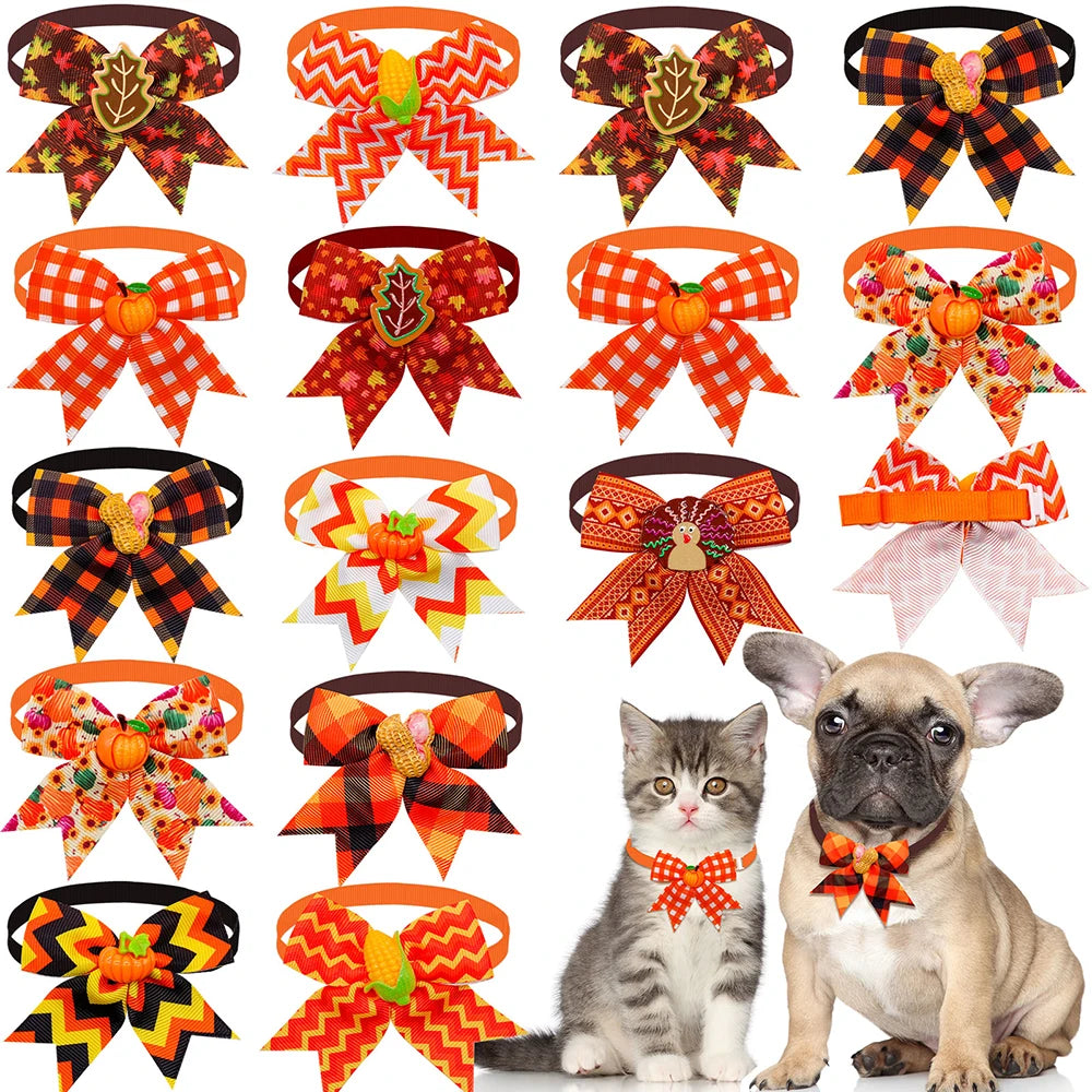 50/100pcs Autumn Dog Bowties Thanksgiving Small Dogs Ties Dogs Fashion Dog Grooming Pet Dog Bow Tie Dog Accessories For Fall