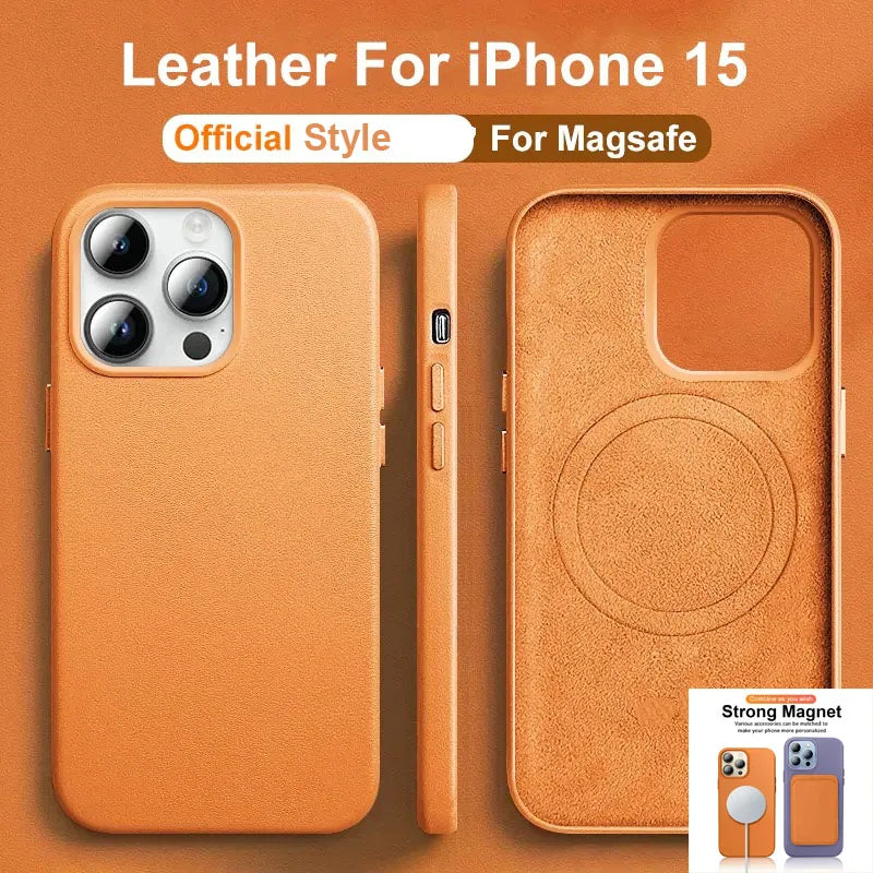 Official Leather Case with MagSafe for Apple iPhone 15 14 Pro Max 13 12 13pro Original Magnet Magnetic Charging i Phone Cover