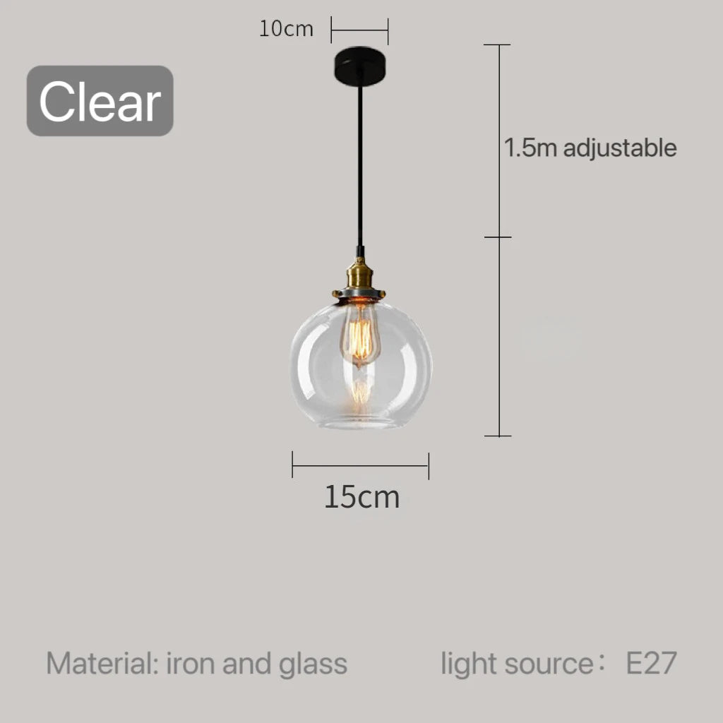 American Vintage Loft Glass Pendant Lamp Bar Restaurant Kitchen Dining Room Light Creative Personality Lighting Hanging Indoor