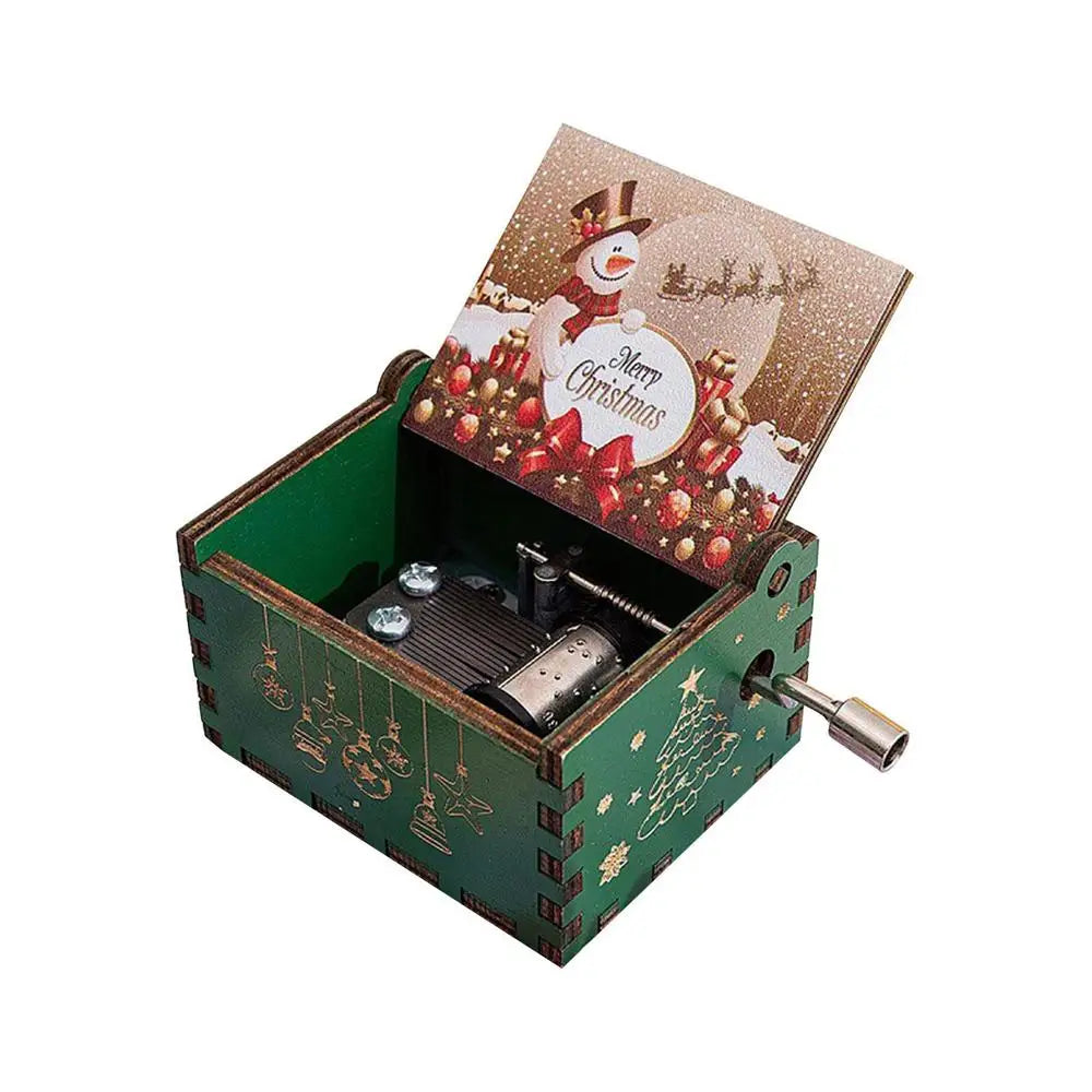 Red Merry Christmas Theme Music Box Carving Wooden Hand Crank Music Box Santa Claus New Year Christmas Gift for Children Gifts