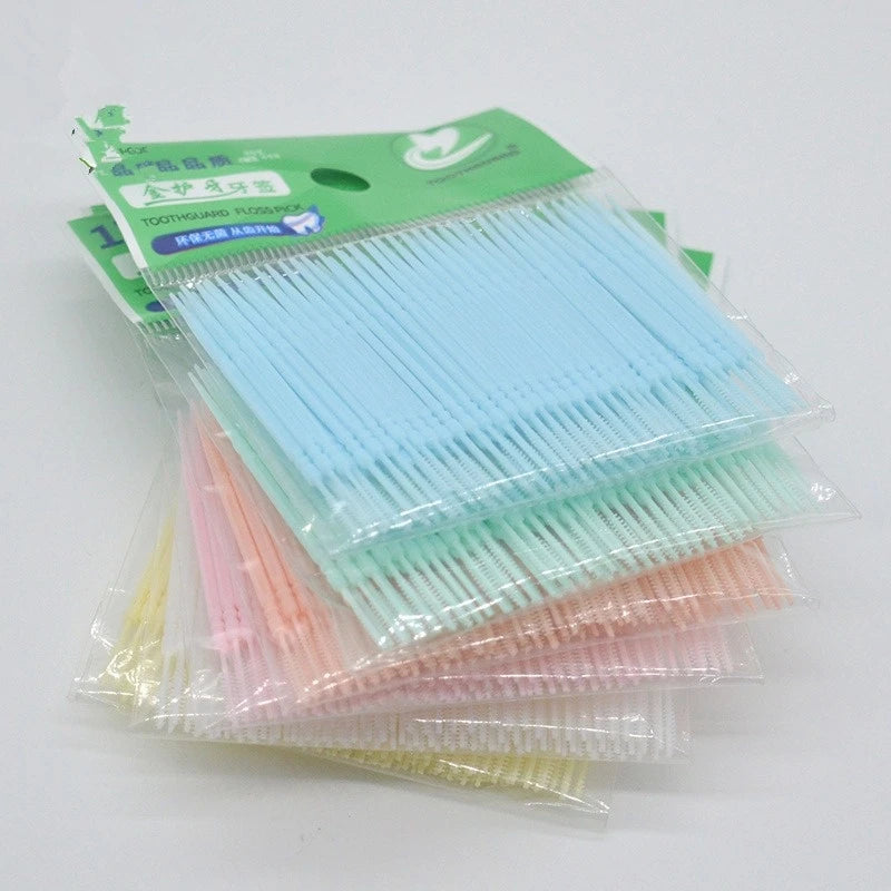 100pcs/bag Double-ended Fish Bone Shaped Disposable Plastic Toothpick Dental Floss Interdental Brush Oral Cleaning Caring Tools