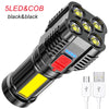 5 LEDs Flashlight Waterproof ABS Spotlight USB Rechargeable Battery Indicator COB Flood Light 4 Lighting Modes for Outdoor Use