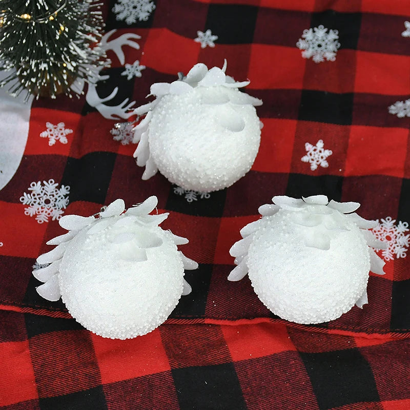 3pcs/Box Christmas Tree Ornaments White Glitter Petal Shape Balls Foam Snow Ball Christmas Pendants New Year Home Hanging Decor