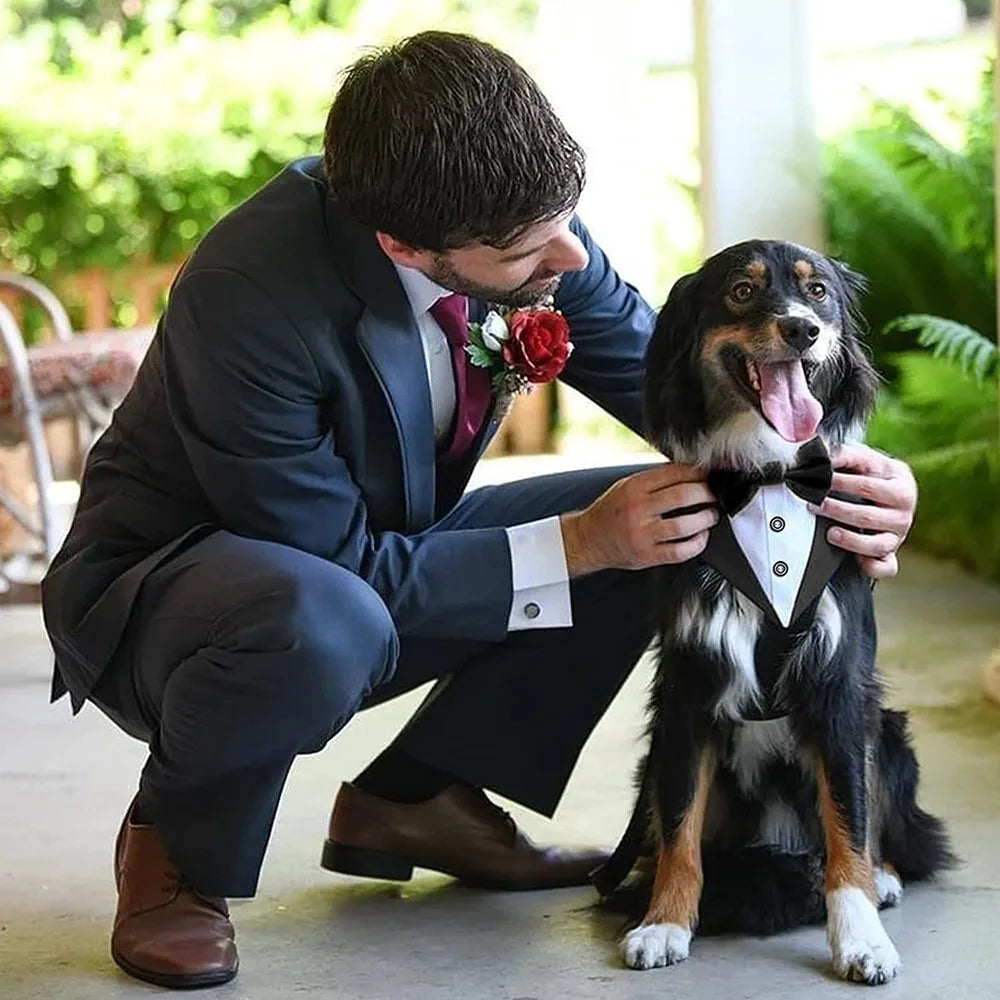 Dogs Tuxedo Bandana Formal Dog Wedding Bandana Collar with Bow Tie Adjustable Pet Scarf Bibs Party Birthday Costume Accessories