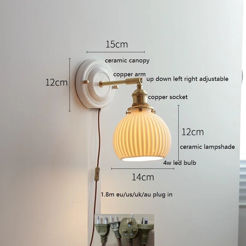 IWHD Nordic Modern Ceramic LED Wall Lamp Sconce Pull Chain Switch Beside Bedroom Bathroom Mirror Stair Light Applique Murale