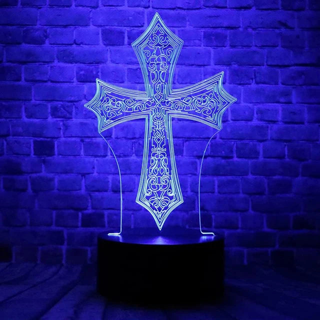 Jesus Cross 3D LED Night Light for Friends Xmas Easter Room Decor Gifts Crucifix Optical Illusion Desk Table Lamp Nightlight