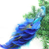 Christmas Decorations Faux Glitter Blue Peacock Ornaments With Tail Feather For Christmas Tree Decorations Garden Decor Yard