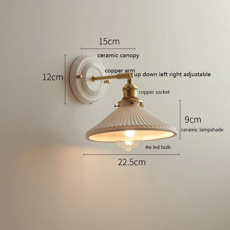 IWHD Nordic Modern Ceramic LED Wall Lamp Sconce Pull Chain Switch Beside Bedroom Bathroom Mirror Stair Light Applique Murale