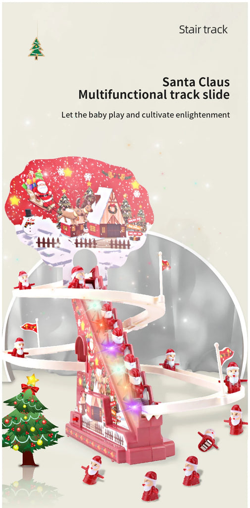 Automatic Climbing Ladder Santa Claus Doll Electric Christmas Rail Slide Music Toy Christmas Tree Ornaments Decoration Kids Gift