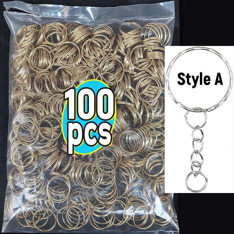 50/500pcs Stainless Steel Metal Blank Keyring Keychain Split Rings DIY Keyfob Keys Ring Lobster Clasp Key Pendant Chains Buckles