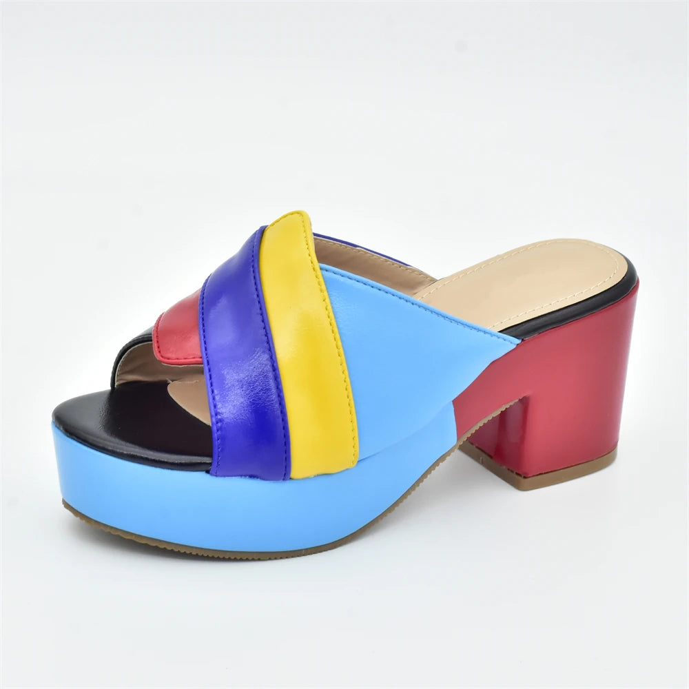 Italian Lady Shoes Multicolor Design Wedges Shoes for Women Platform Shoes High Heels Thick Heel Slingbacks Lady Wedge Sandals