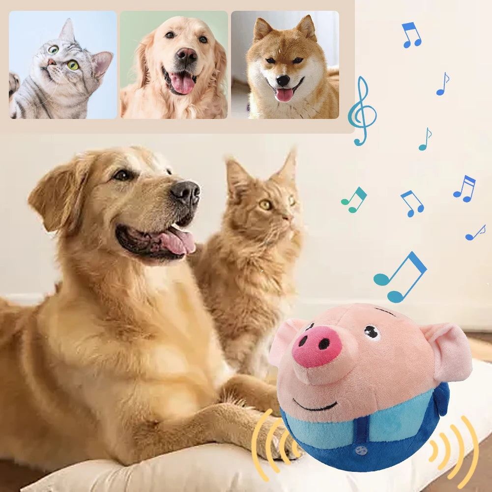 Active Moving Pet Plush Toy Bite Resistant Music Vibration Bouncing Ball Self-Moving Chewable for Dog Indoor Playing