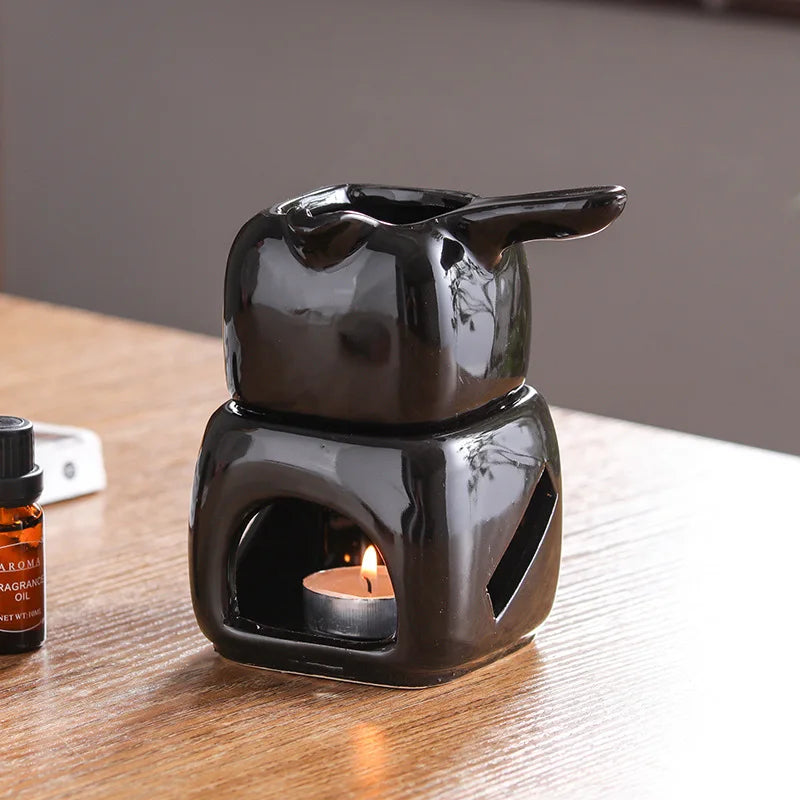 FY Ceramics Candle Heating Holder 150ml Square with Handle Tea Warmer Set Aromatherapy Lamp Club SPA  Essential Oil Stove Burner