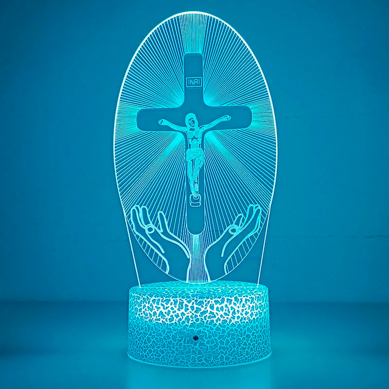 Jesus Cross 3D LED Night Light for Friends Xmas Easter Room Decor Gifts Crucifix Optical Illusion Desk Table Lamp Nightlight