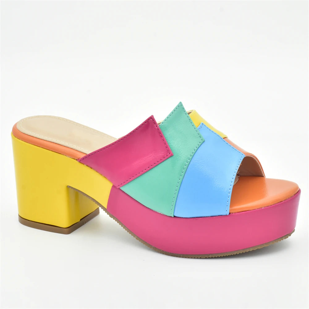 Italian Lady Shoes Multicolor Design Wedges Shoes for Women Platform Shoes High Heels Thick Heel Slingbacks Lady Wedge Sandals