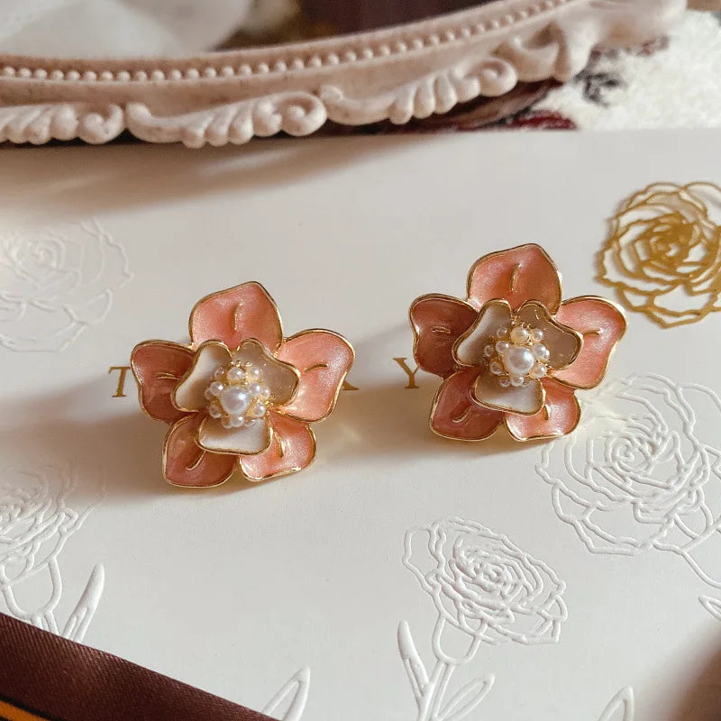 fashion women simple flower earrings elegant classic feminie camellia studs