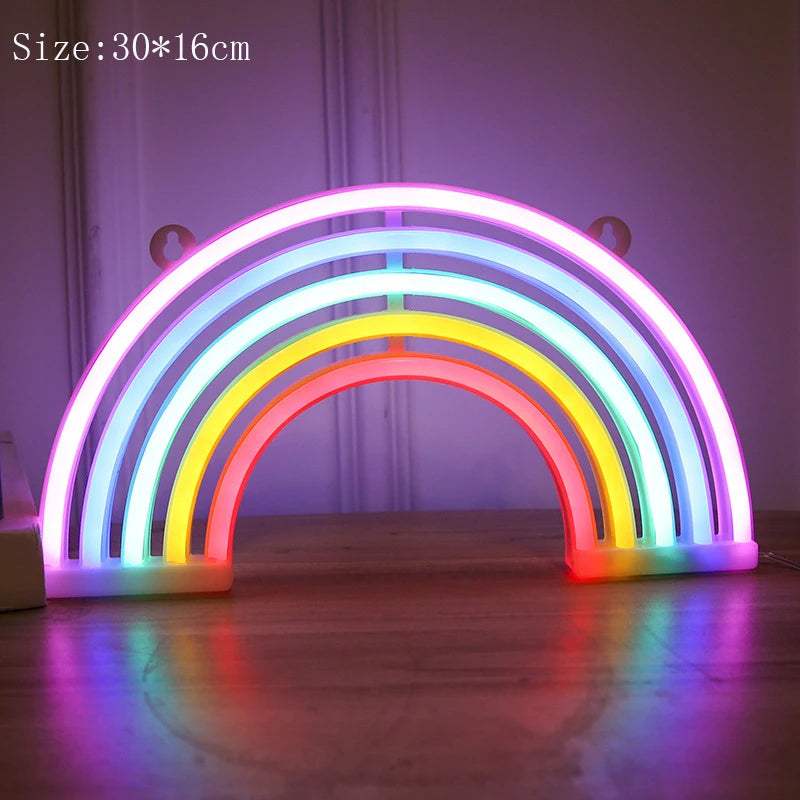 LED Neon Sign Lights Rainbow Light USB Battery Operated Wall Decor for Girls Kids Room Wedding Birthday Party Decoration