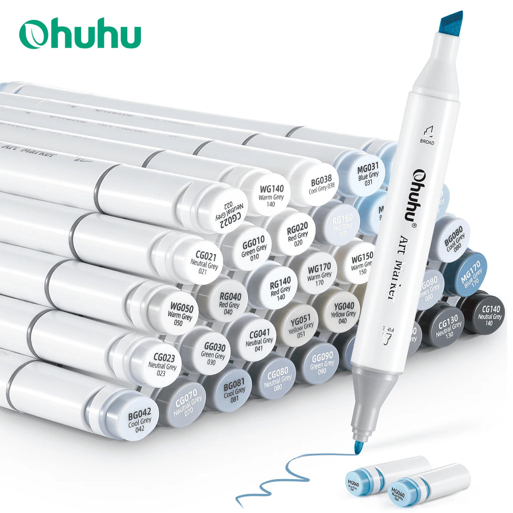 Ohuhu Oahu 36 Gray Tone Colors Marker Pen Set Alcohol Art Markers Dual Tips Felt Pen Sketching Drawing Graffiti Manga School Art