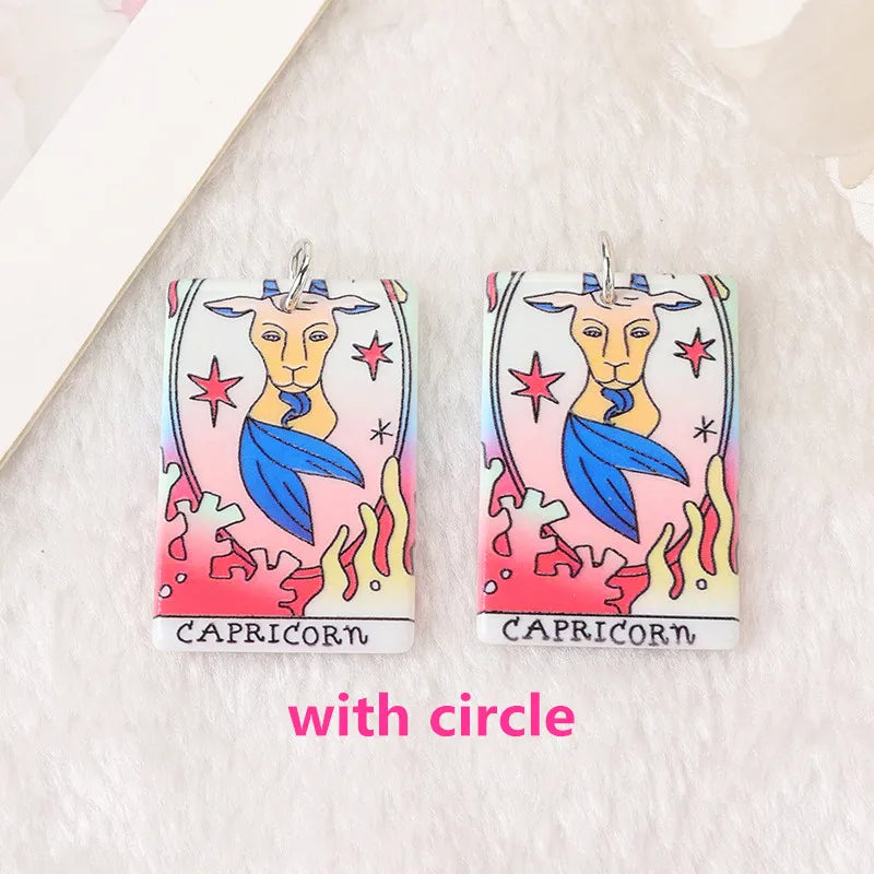 12Pcs 38*25MM Constellations Tarot Card Charms Magical Divination Crafts Acrylic Board Jewelry Necklace DIY Accessories