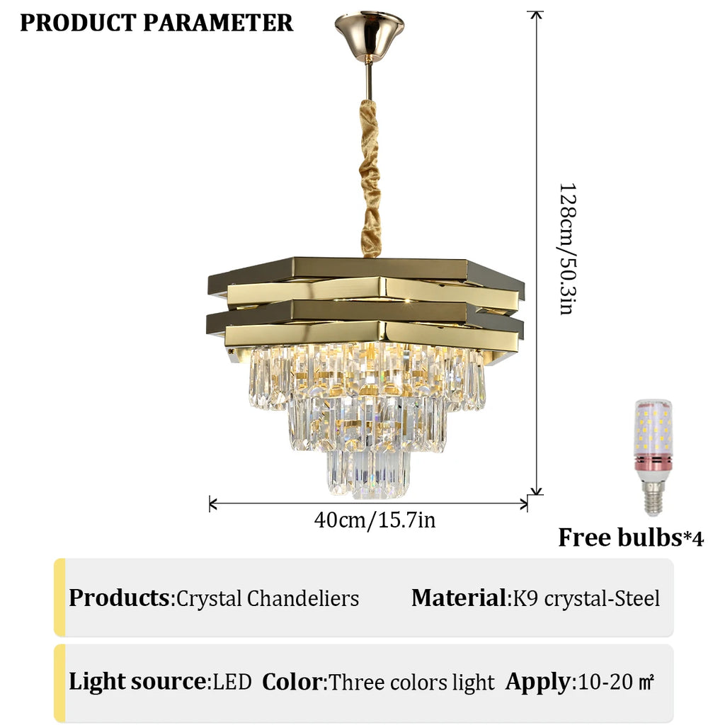 Gold round modern crystal ceiling chandelier K9 Crystal 3 level light ceiling pendant lamps for the living room foyer staircase