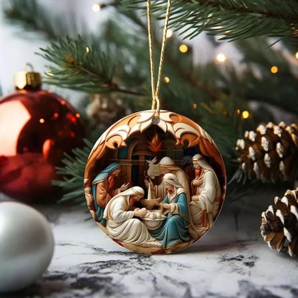 3D Easter Nativity Keepsake Christmas Ornament Acrylic Car Pendant Prayer Pendant Jesus Christ Religious Hanging Tree Decoration