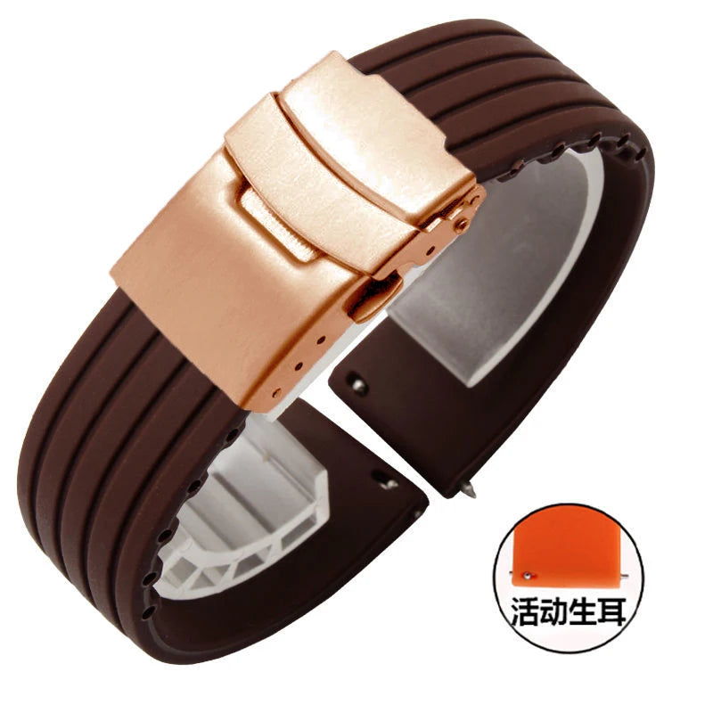 Silicone Watch Strap Replacement Rubber 18/20/22/24 mm Watch Band Stripe Pattern Bracelet Folding Stainless Steel Buckle Tool