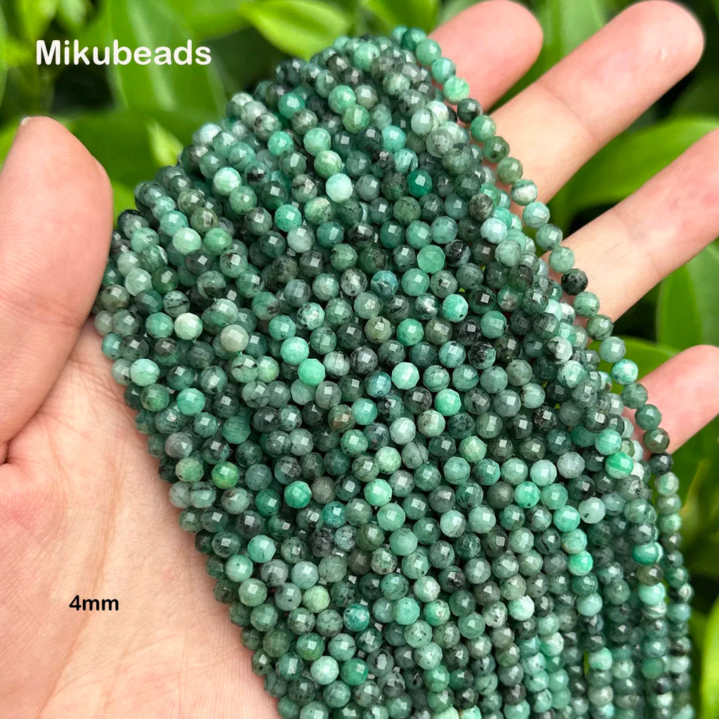 Wholesale Natural A+ 4mm Emerald Faceted Round Loose Beads For Jewelry Making DIY Bracelets Necklace Or Gift Mikubeads