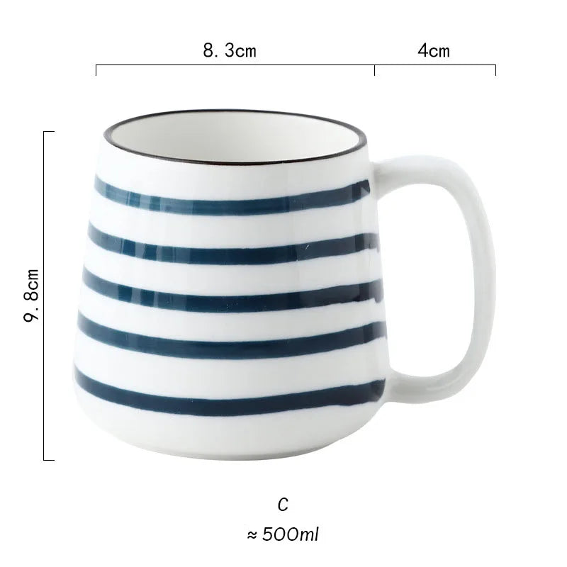 500ml Ceramic Mug With Spoon Japanese Hand Painted Style Breakfast Cups Office Home Teacup Water Cup Drinkware Gifts