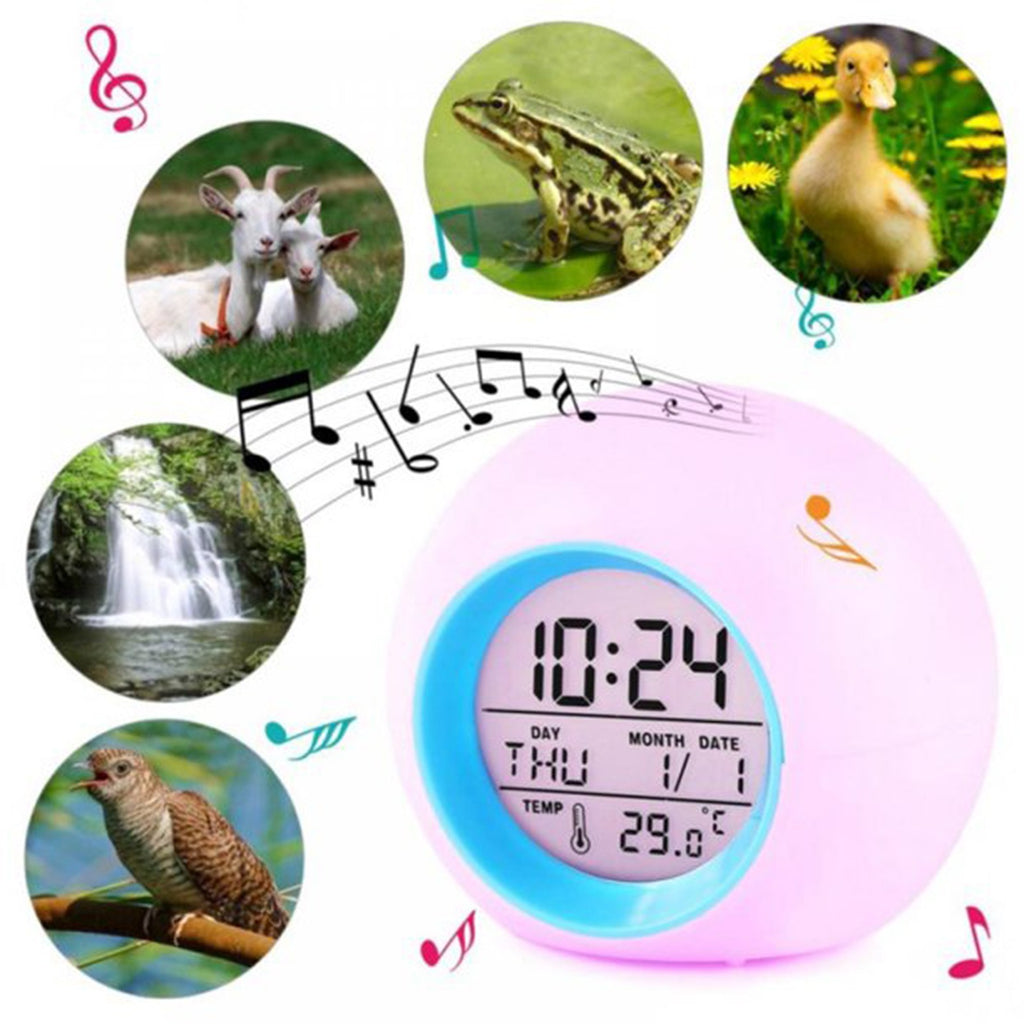 Kids Alarm Clock Cute Digital Clock With Temperature Date Change 7 Colors OK To Wake Boys Girls Get Up Clock For Bedroom