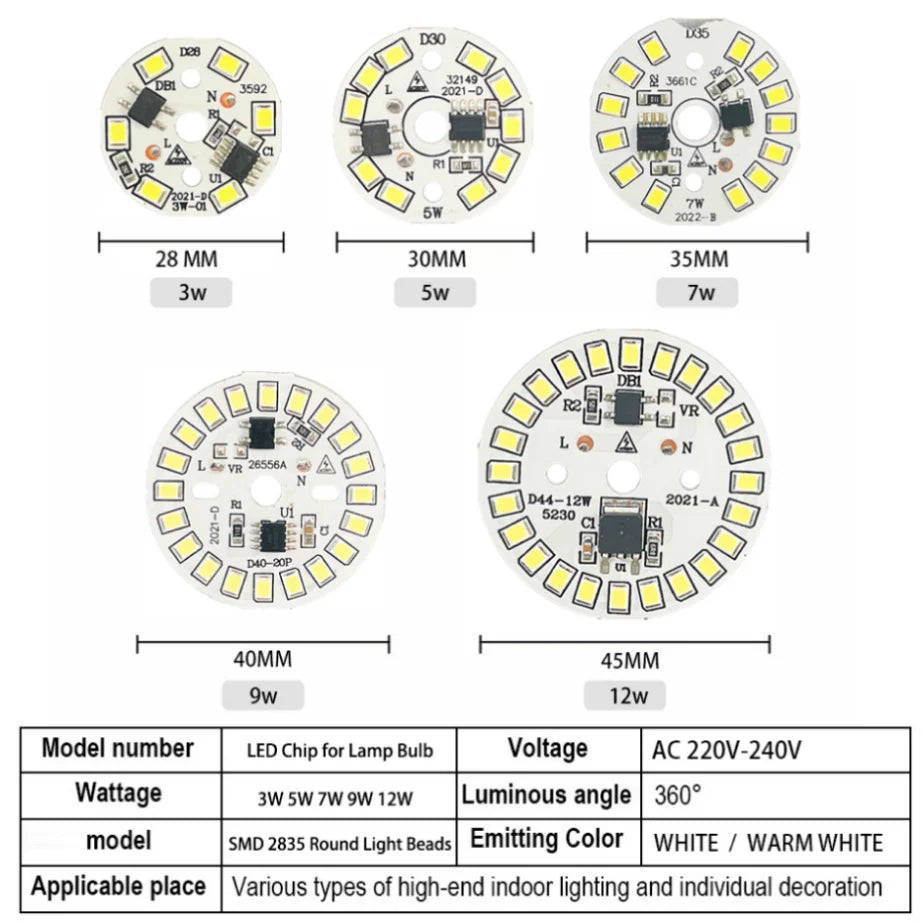 PaaMaa LED Bulb Patch Lamp SMD Plate Circular Module Light Source Plate For Bulb Light AC 220V Led Downlight Chip Spotlight LED