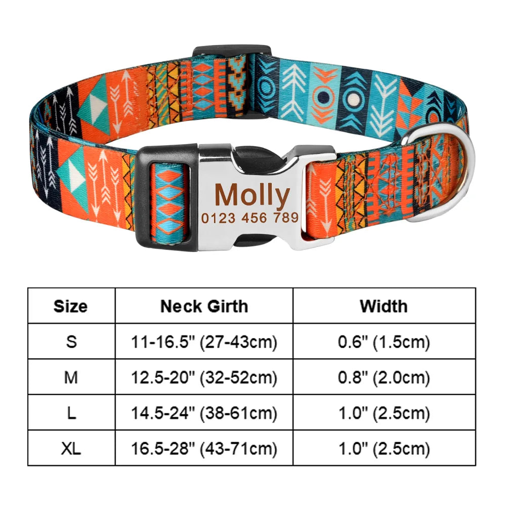 Anti-lost Custom Personalized  Engraving Dog Collar Nylon Pet Dog Tag Collar Printed Puppy Cat Nameplate ID Collars For S M L