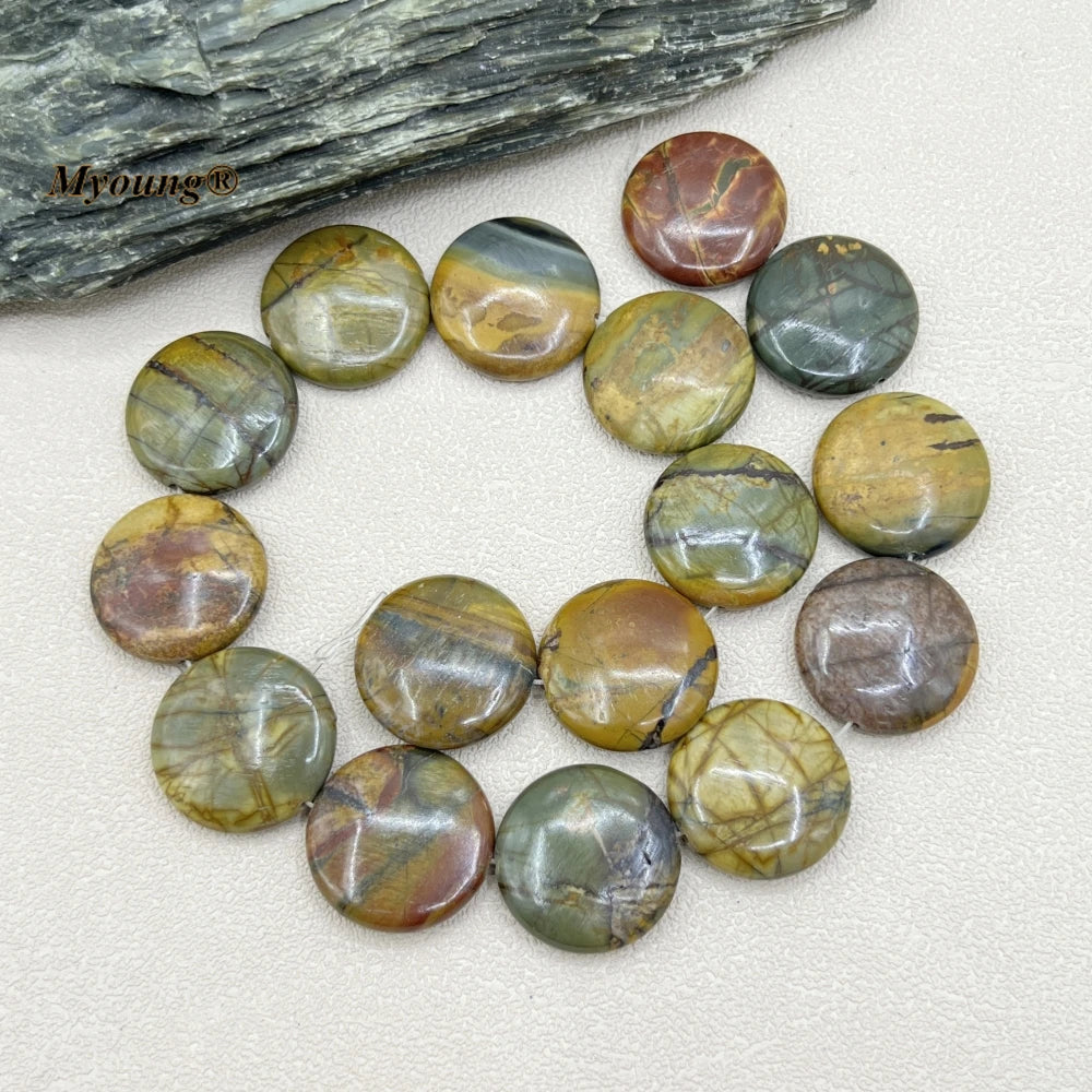 25MM Round Natural Picasso Jaspers Slice Stone Pendant Beads For DIY Jewelry Making MY230526