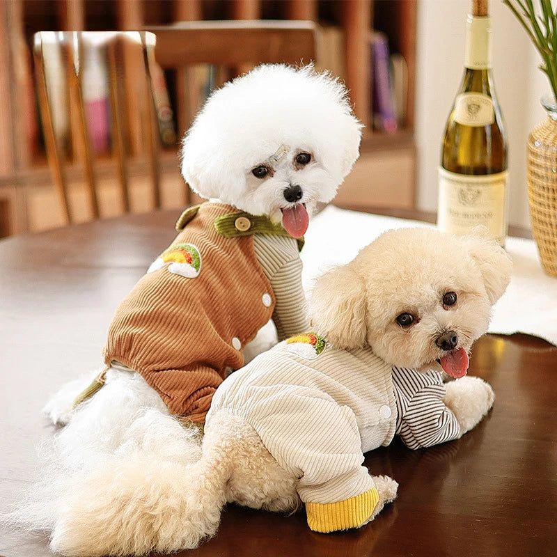 New Ins Winter Cashmere Pet Clothes Puppy Jumpsuit Rainbow Suspenders Warm Comfortable Pet Fashion Design