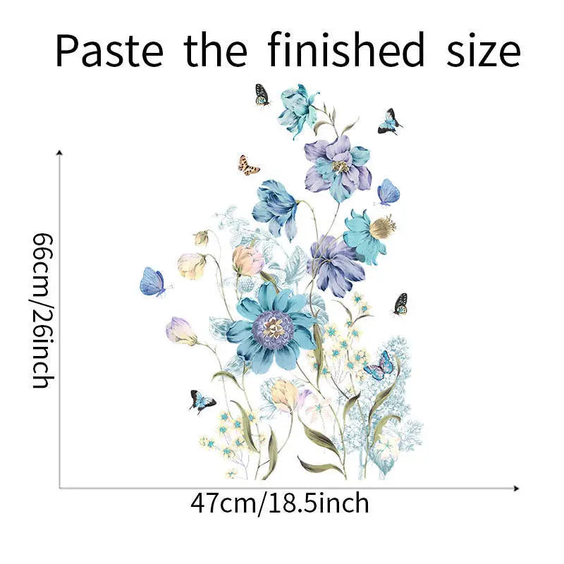 Water Color Blue Butterfly Flower Wall Sticker Living Room Sofa Background Home Decoration Mural Bedroom Wallpaper PVC Stickers