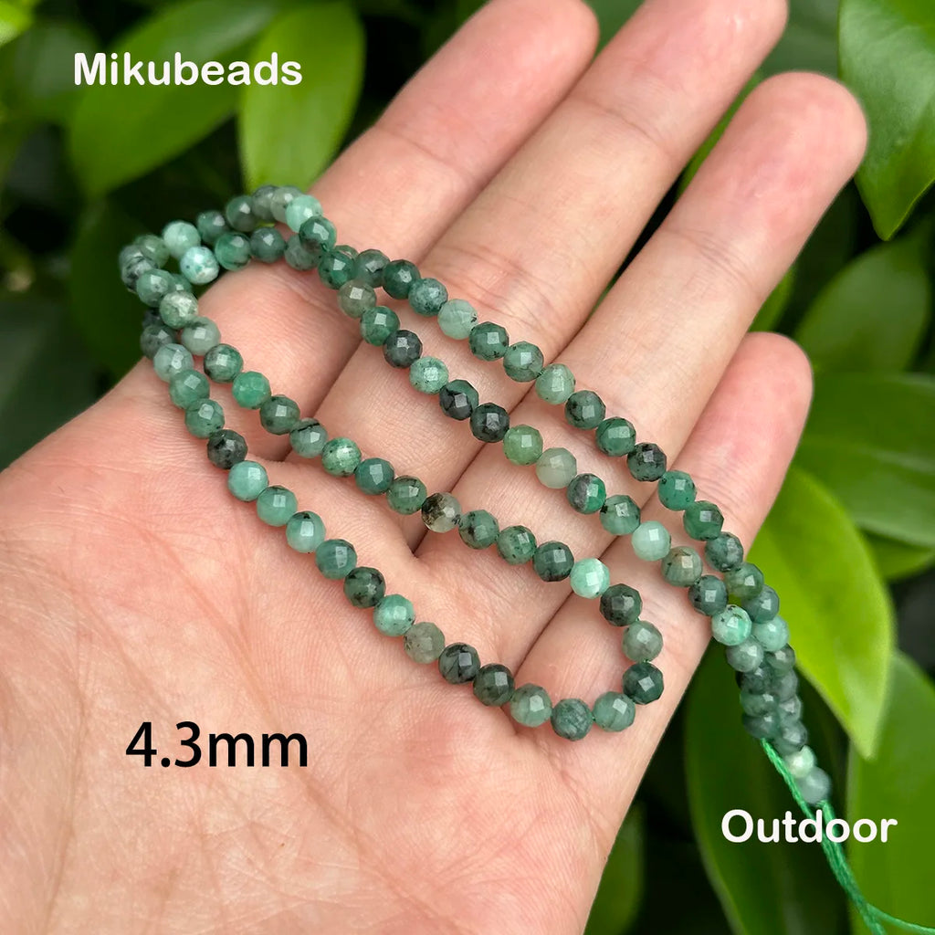 Wholesale Natural A+ 4mm Emerald Faceted Round Loose Beads For Jewelry Making DIY Bracelets Necklace Or Gift Mikubeads