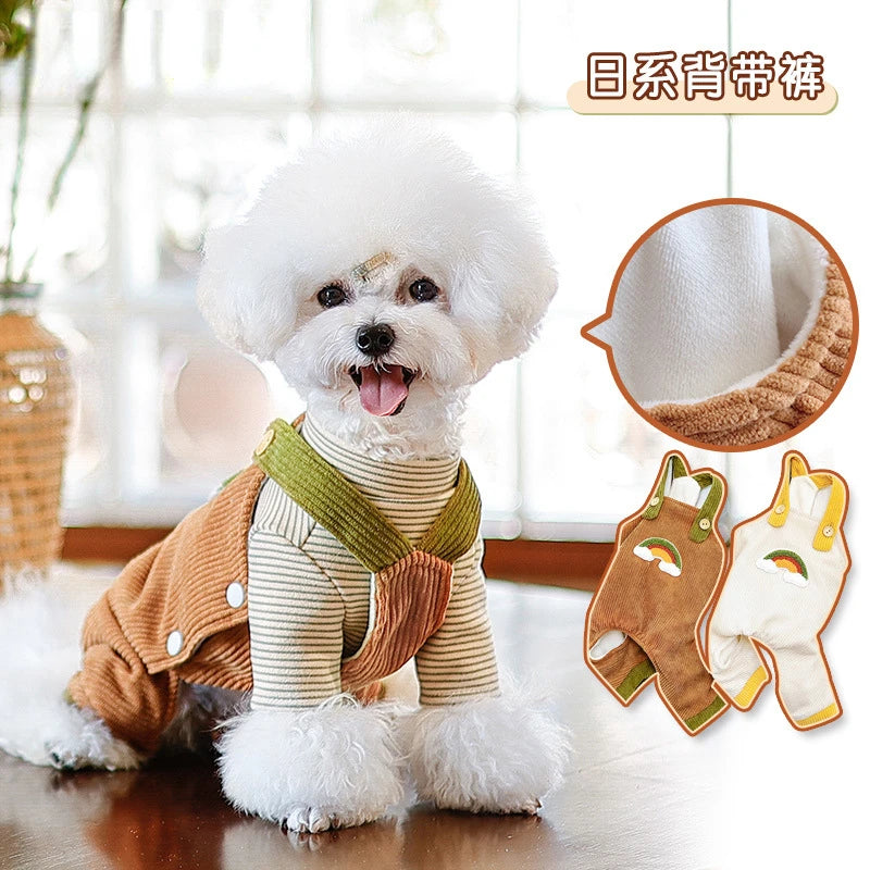 New Ins Winter Cashmere Pet Clothes Puppy Jumpsuit Rainbow Suspenders Warm Comfortable Pet Fashion Design