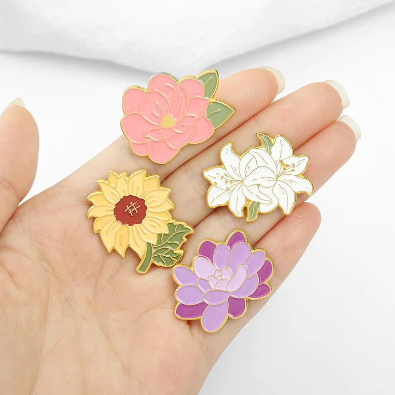 Flower Brooch Simulation Flower Plant Brooch Lily Tulip Sunflower Iris Morning Glory Lotus Clothing Brooch Badge Lapel Pins