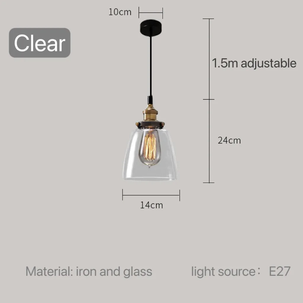 American Vintage Loft Glass Pendant Lamp Bar Restaurant Kitchen Dining Room Light Creative Personality Lighting Hanging Indoor