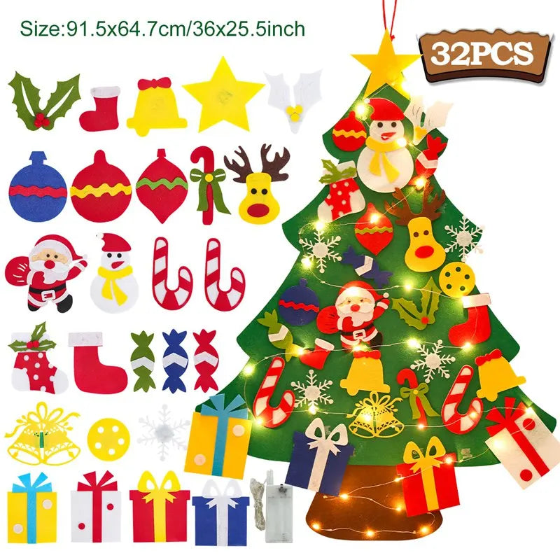 DIY Felt Christmas Tree with Light Christmas Decor for Home 2024 Navidad Christmas Ornaments Xmas Natal Noel Gifts New Year 2025