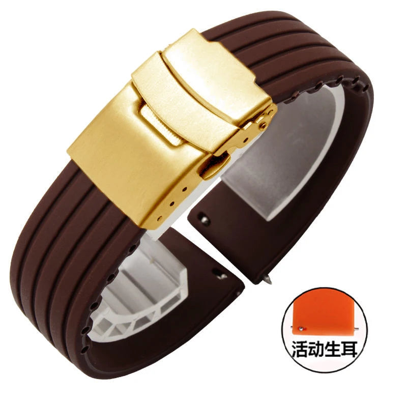 Silicone Watch Strap Replacement Rubber 18/20/22/24 mm Watch Band Stripe Pattern Bracelet Folding Stainless Steel Buckle Tool