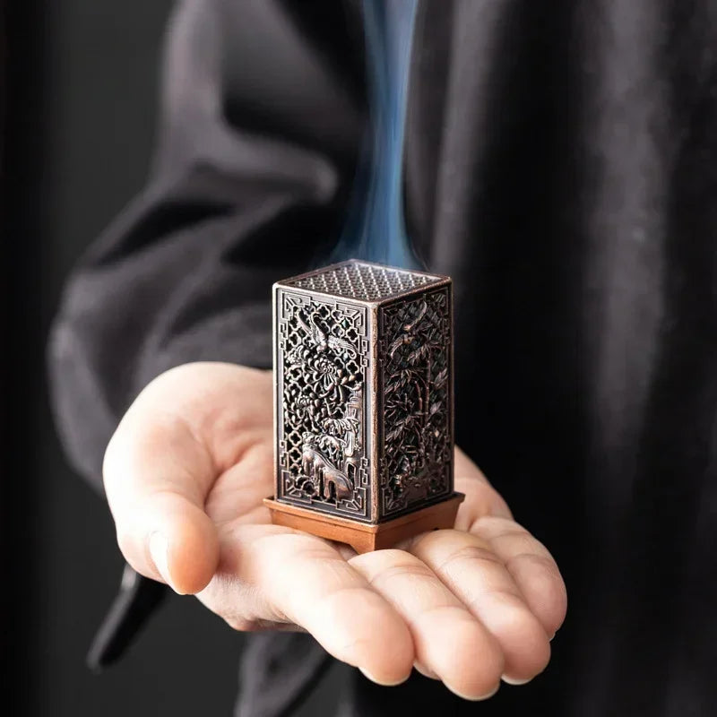 Square Vertical Incense Burner Small Xiangyun Alloy Incense Holder Indoor Aromatherapy Home Ornament Chinese Plum Inense Burners