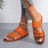 Rimocy 2023 Summer Flat Heel Sandals for Women Casual Plus Size Beach Slippers Woman Pu Leather Strap Slip-On Gladiator Sandals