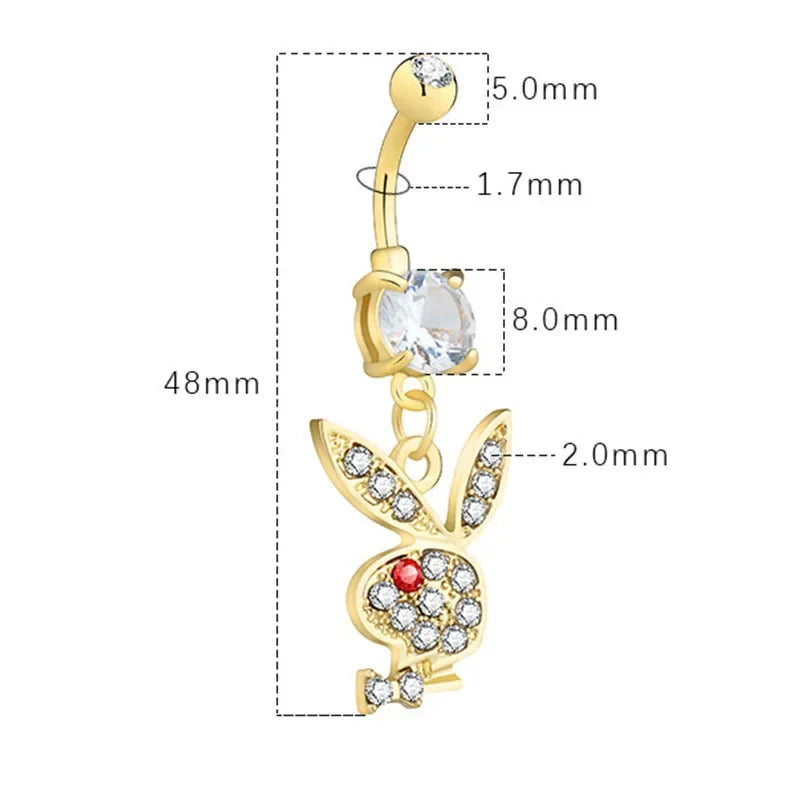 Surgical Steel Cute Rabbit Belly Button Rings for Women Navle Rings Belly Piercing Jewelry Body Jewlery