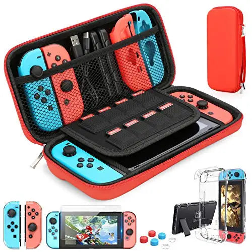 For Switch Case Compatible with Nintendo Switch, 9 in 1 Accessories kit with Carrying Case, Dockable Protective Case