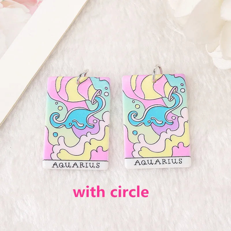 12Pcs 38*25MM Constellations Tarot Card Charms Magical Divination Crafts Acrylic Board Jewelry Necklace DIY Accessories