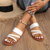 Rimocy 2023 Summer Flat Heel Sandals for Women Casual Plus Size Beach Slippers Woman Pu Leather Strap Slip-On Gladiator Sandals