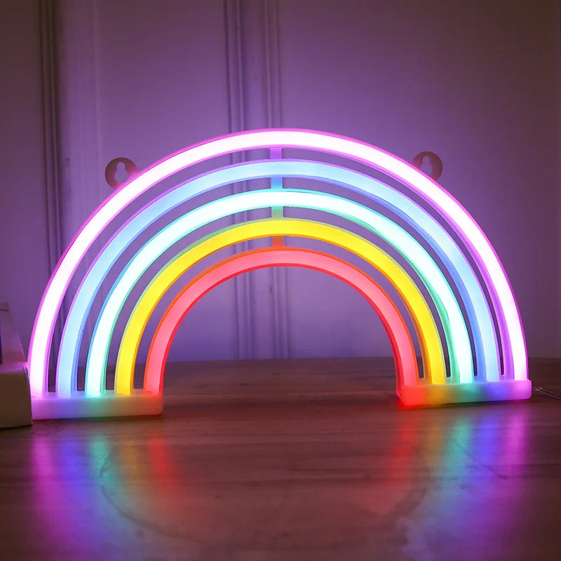 LED Neon Sign Lights Rainbow Light USB Battery Operated Wall Decor for Girls Kids Room Wedding Birthday Party Decoration